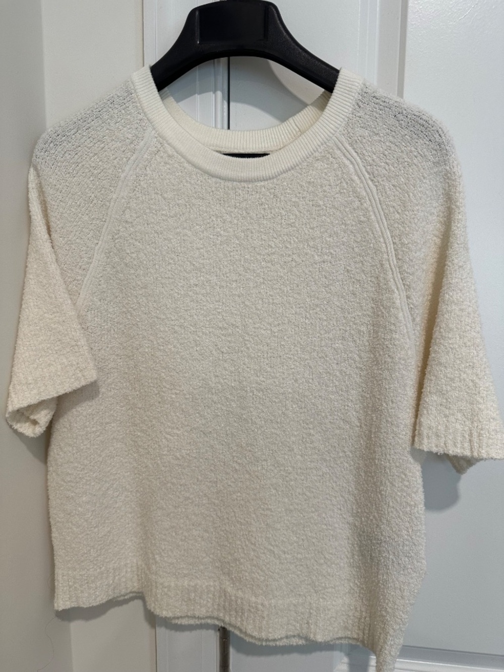 BANANA REPUBLIC White Cotton Blend Boucle Style Short Sleeve Sweater S